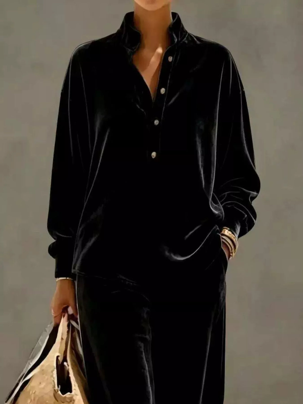 Women's Half-Button Top & Wide-Leg Pants Set – view 10