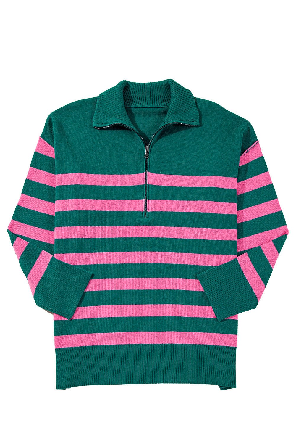 Striped Collared Quarter Zip Oversized Sweater