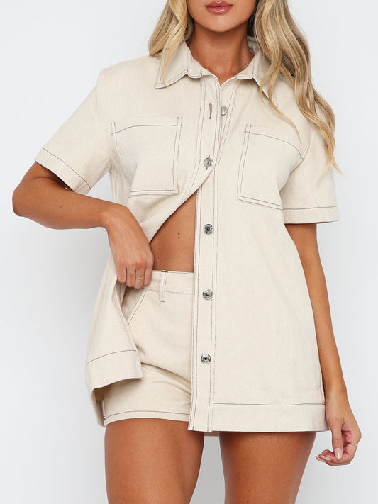 Pocketed Button Up Top and Shorts Set