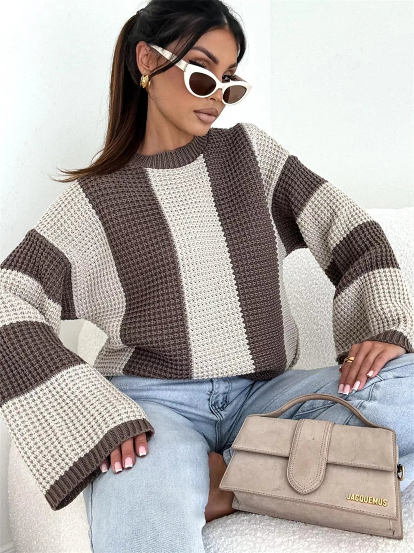 Color Block Long Sleeve Sweater  Shop One Place