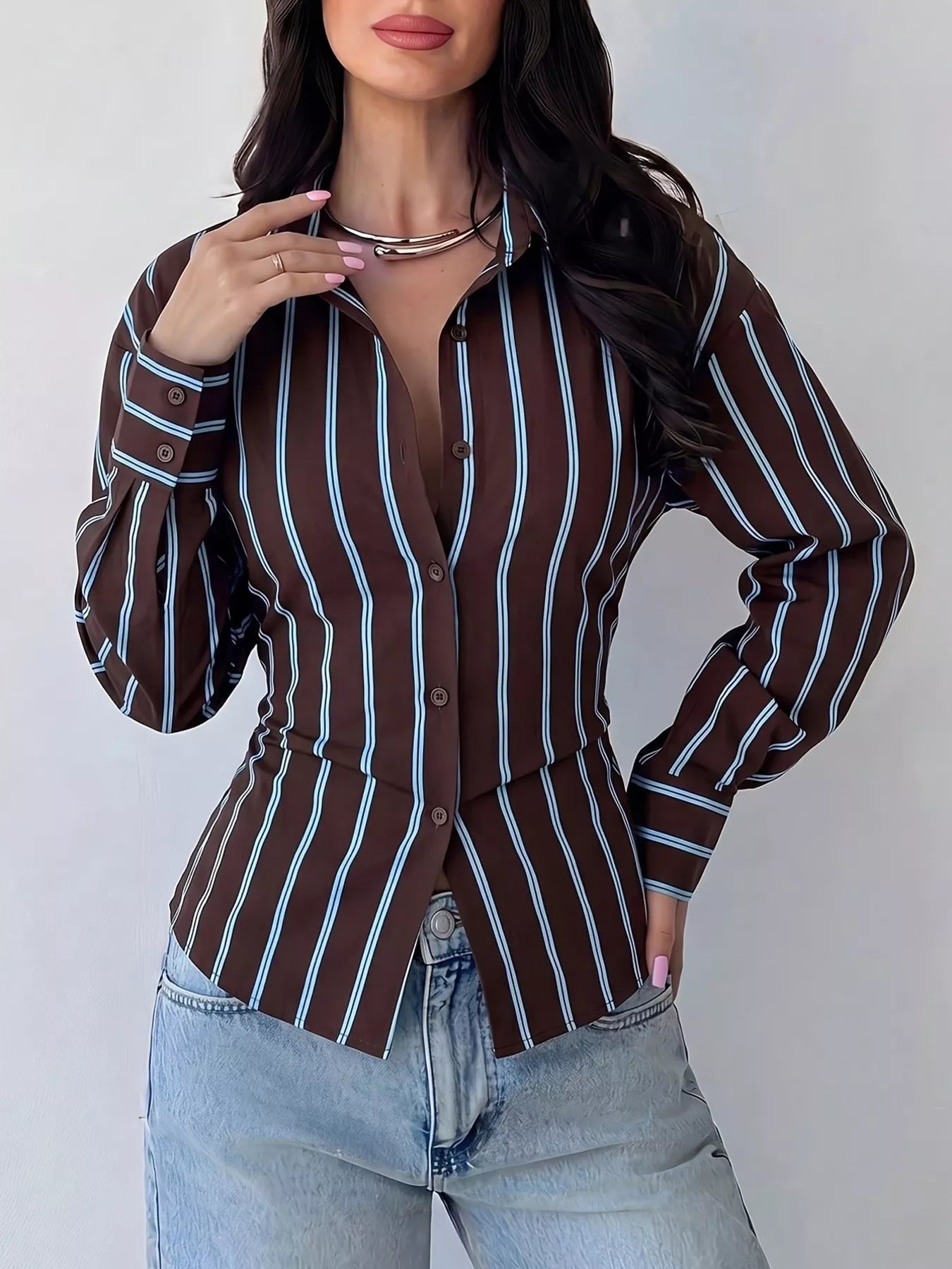 Striped Button-Down Slim-Fit Shirt  Shop One Place
