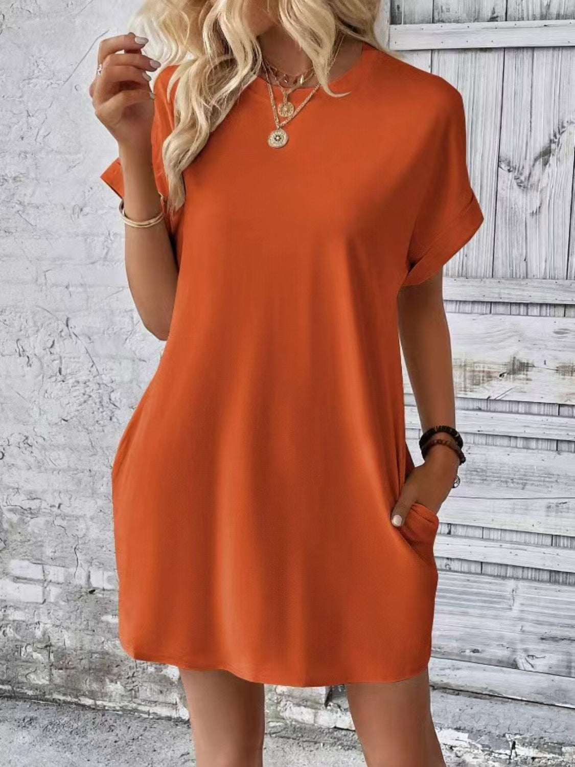 Short Sleeve Mini Tee Dress with Pockets  Shop One Place