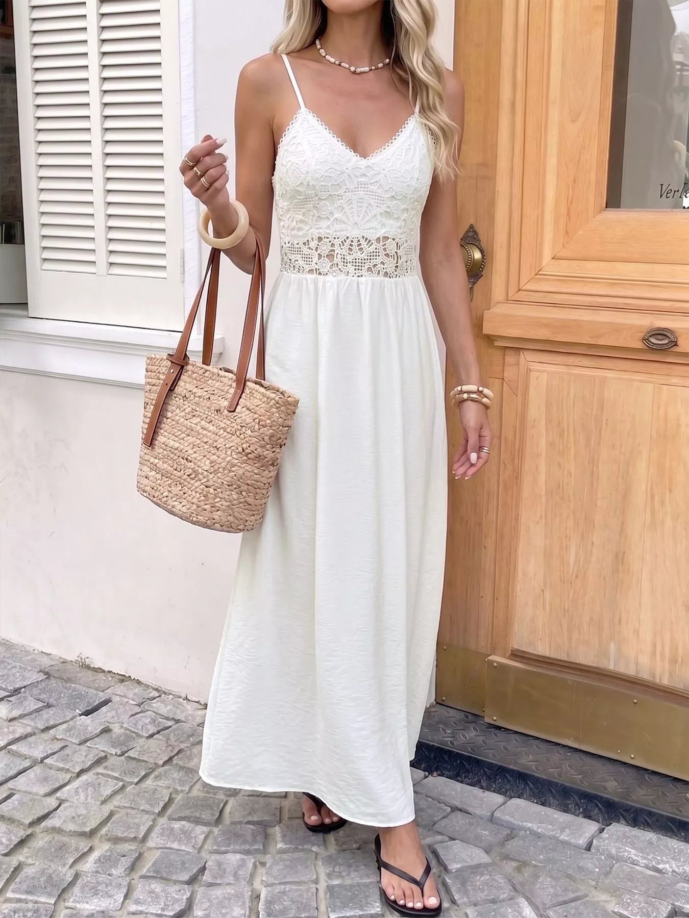 Lace V-Neck Flowy Maxi Dress  Shop One Place