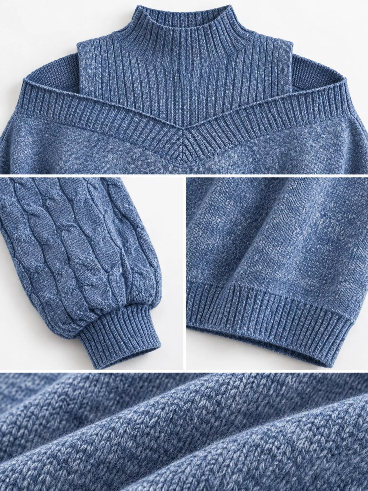 Women's Cold Shoulder Mock Neck Cable Knit Sweater – view 13
