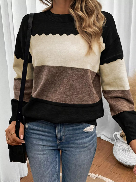 Color Block Crew Neck Drop Shoulder Sweater  Shop One Place