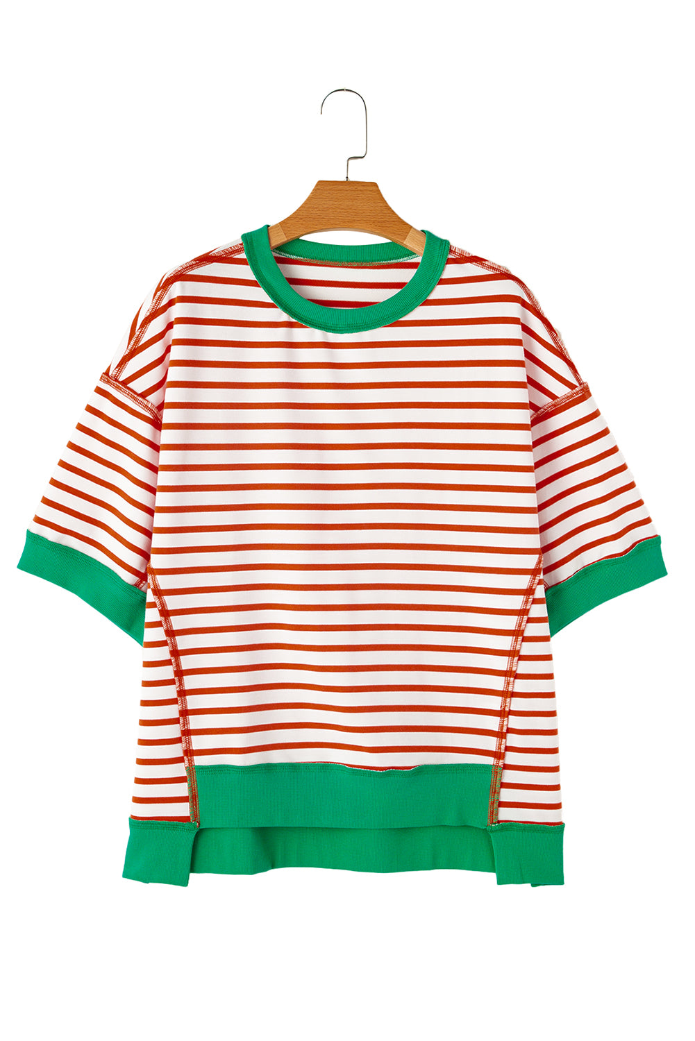 Stripe Colorblock Drop Sleeve Oversized T Shirt