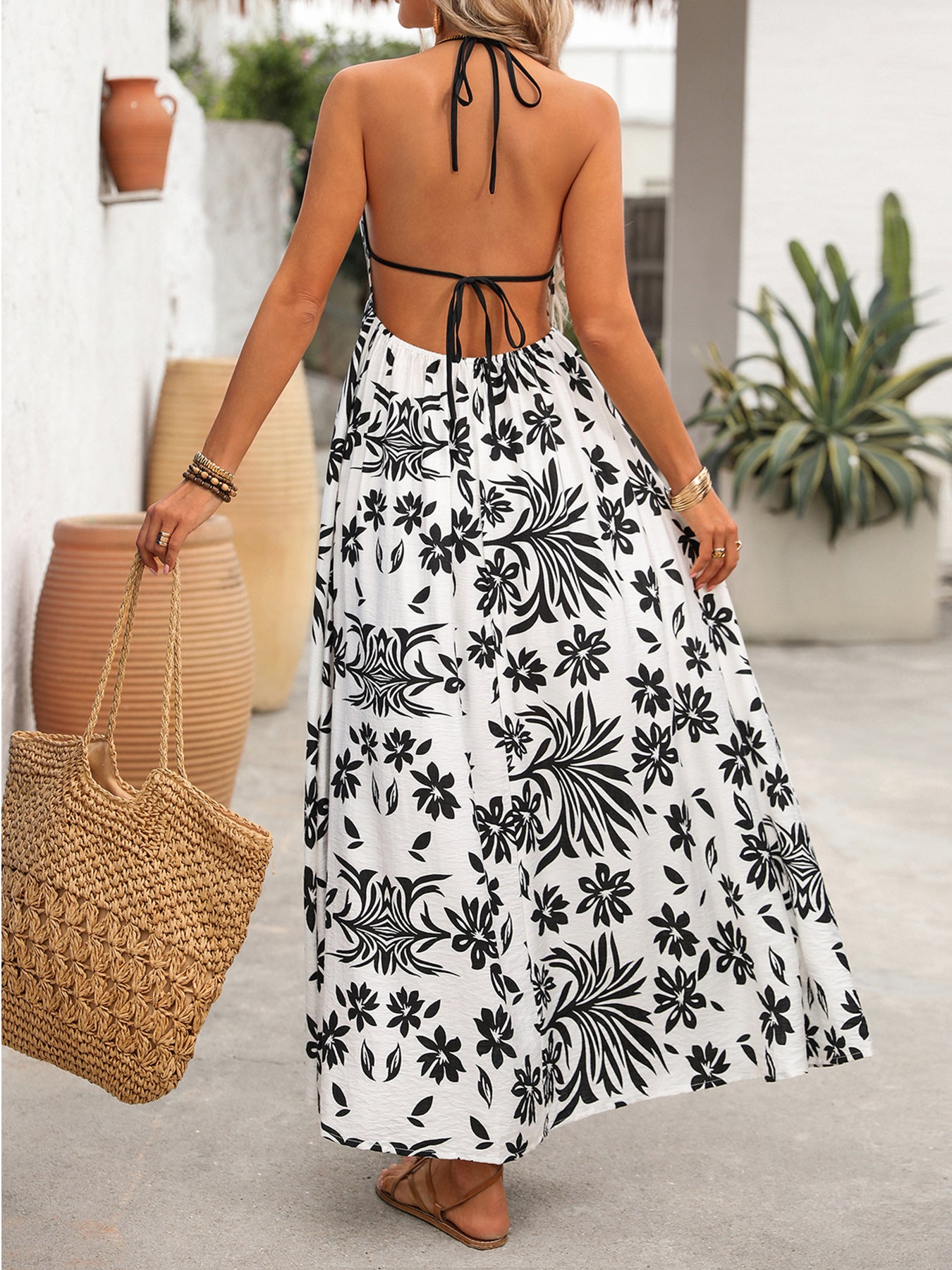 Printed Halter Neck Maxi Dress  Shop One Place
