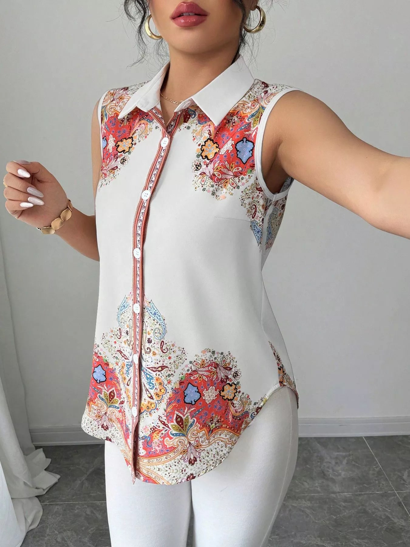 Button Up Sleeveless Shirt  Shop One Place