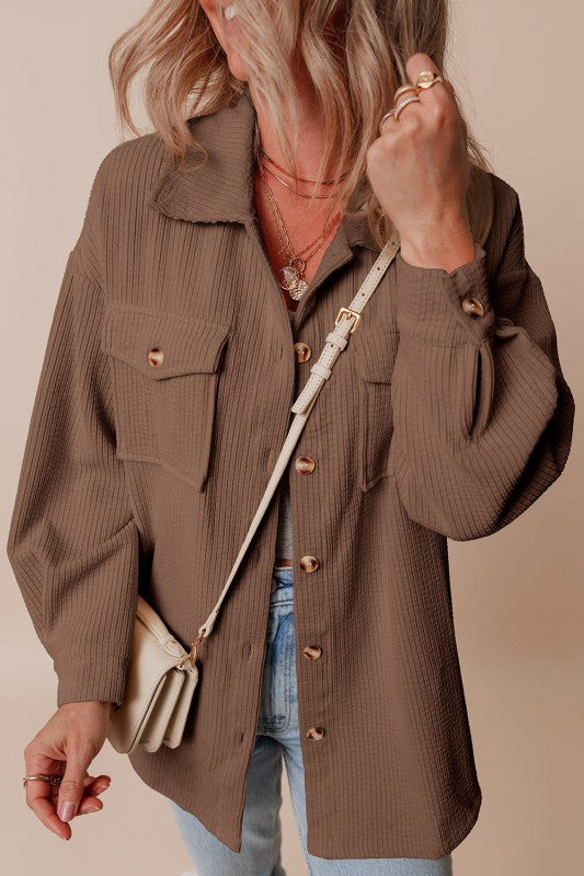 Solid Corduroy Button-Up Pocketed Shacket  Shop One Place