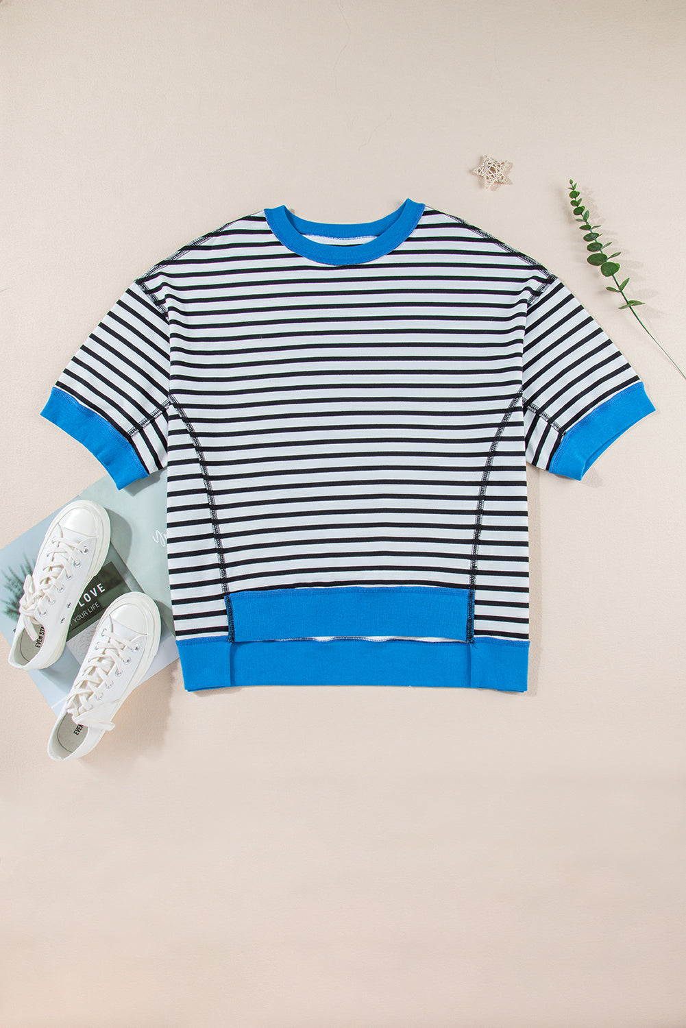 Stripe Colorblock Drop Sleeve Oversized T Shirt