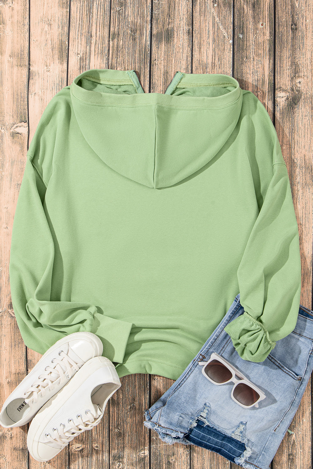 Moss Green Kangaroo Pocket Half Zipper Oversized Hoodie