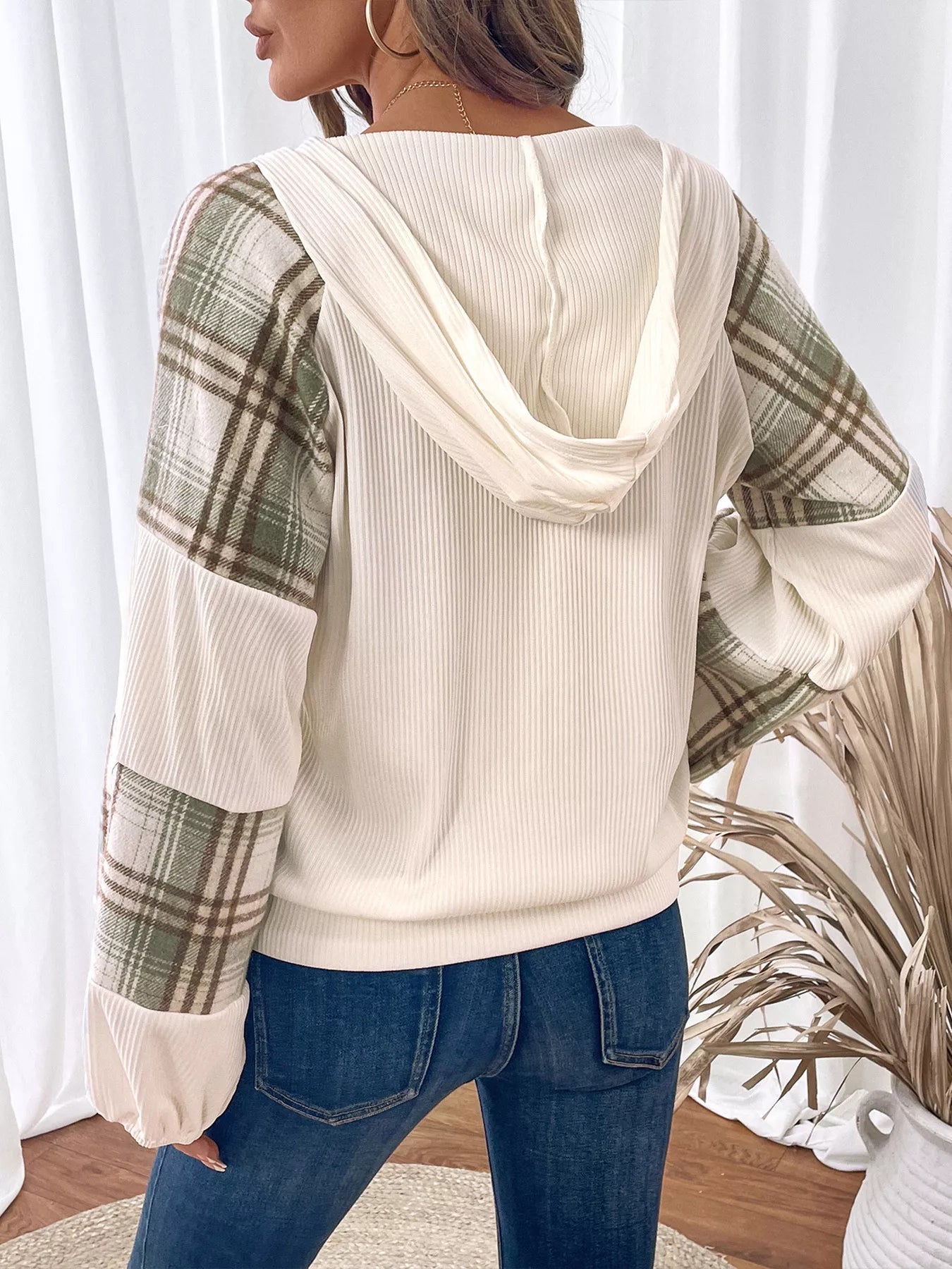 Plaid V-Neck Button Front Sweatshirt  Shop One Place