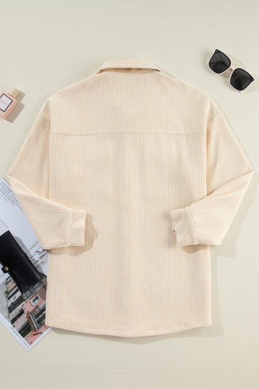 Solid Corduroy Button-Up Pocketed Shacket  Shop One Place