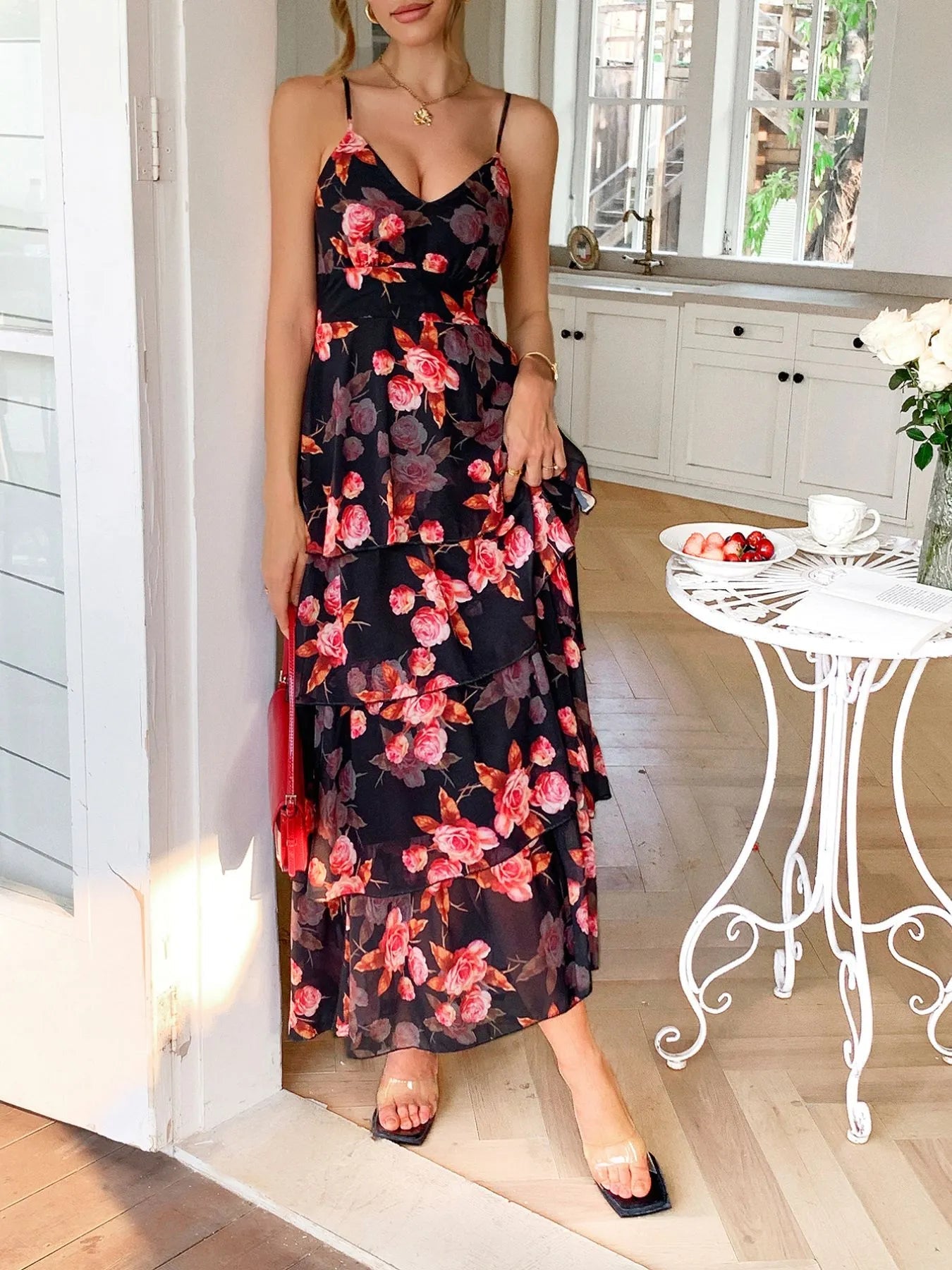 Floral Print Layered Maxi Cami Dress  Shop One Place