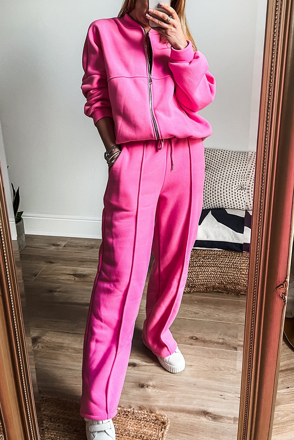 Apricot Seamed Zipper Jacket and Drawstring Waist Pants Set  Shop One Place