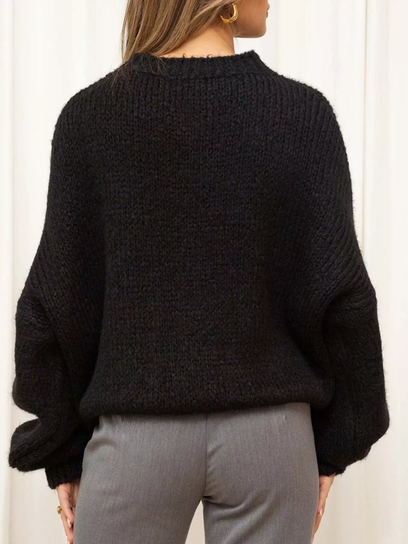 Round Neck Dropped Shoulder Sweater  Shop One Place