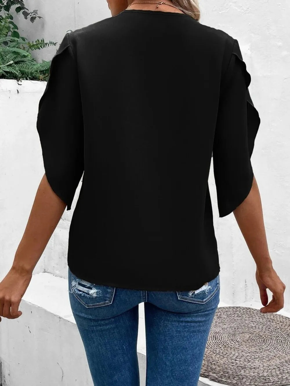Lace Detail V-Neck Half Sleeve Blouse  Shop One Place