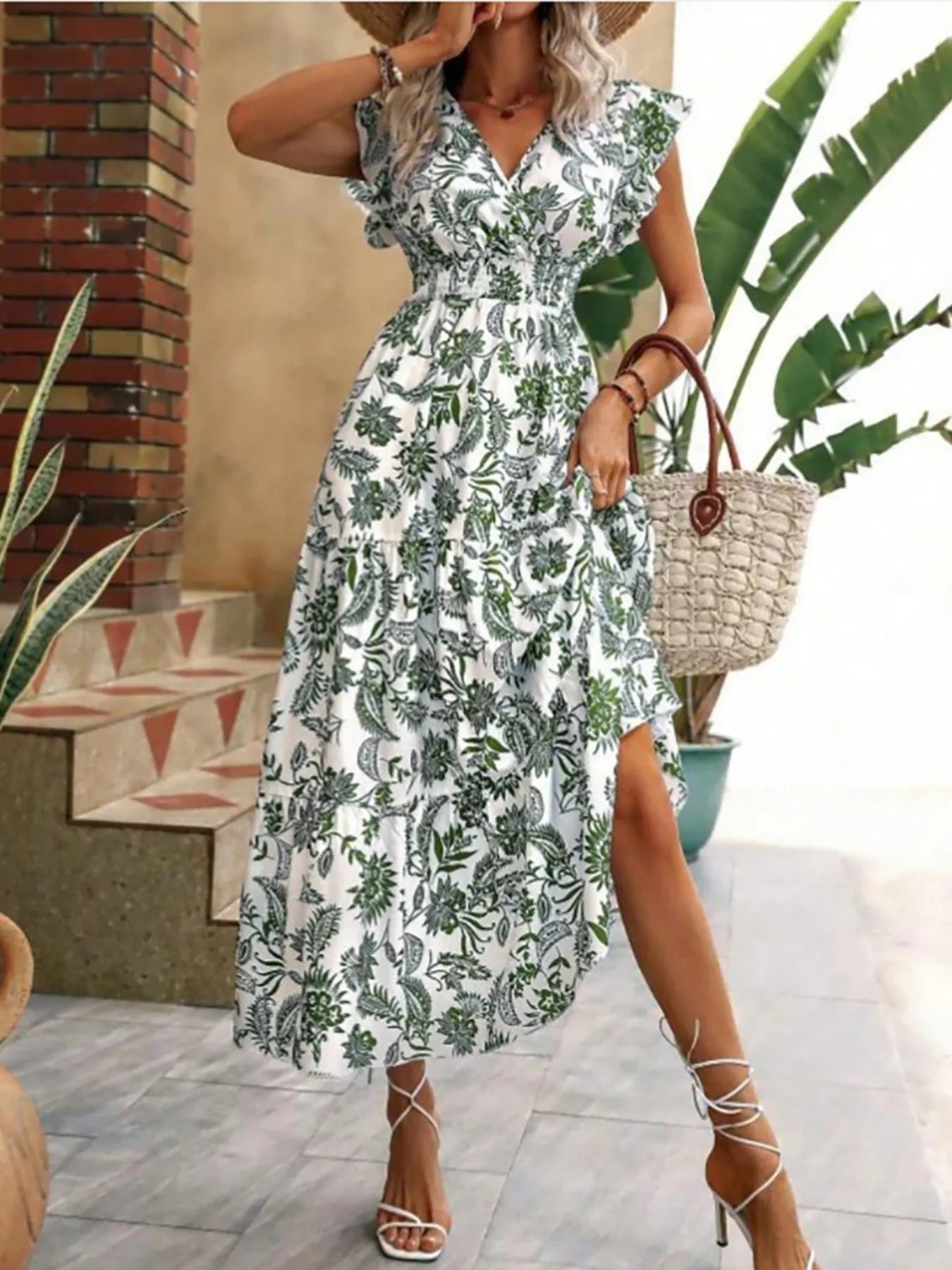 Floral Print Ruffle Sleeve Midi Dress  Shop One Place