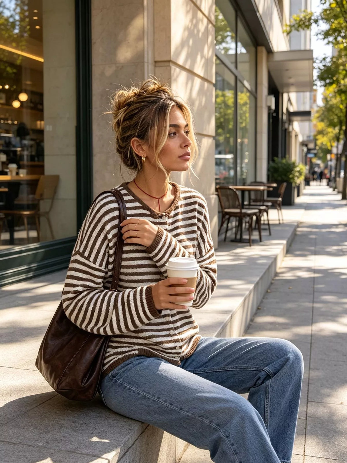 Women's Striped Button-Down Knit Cardigan – view 7