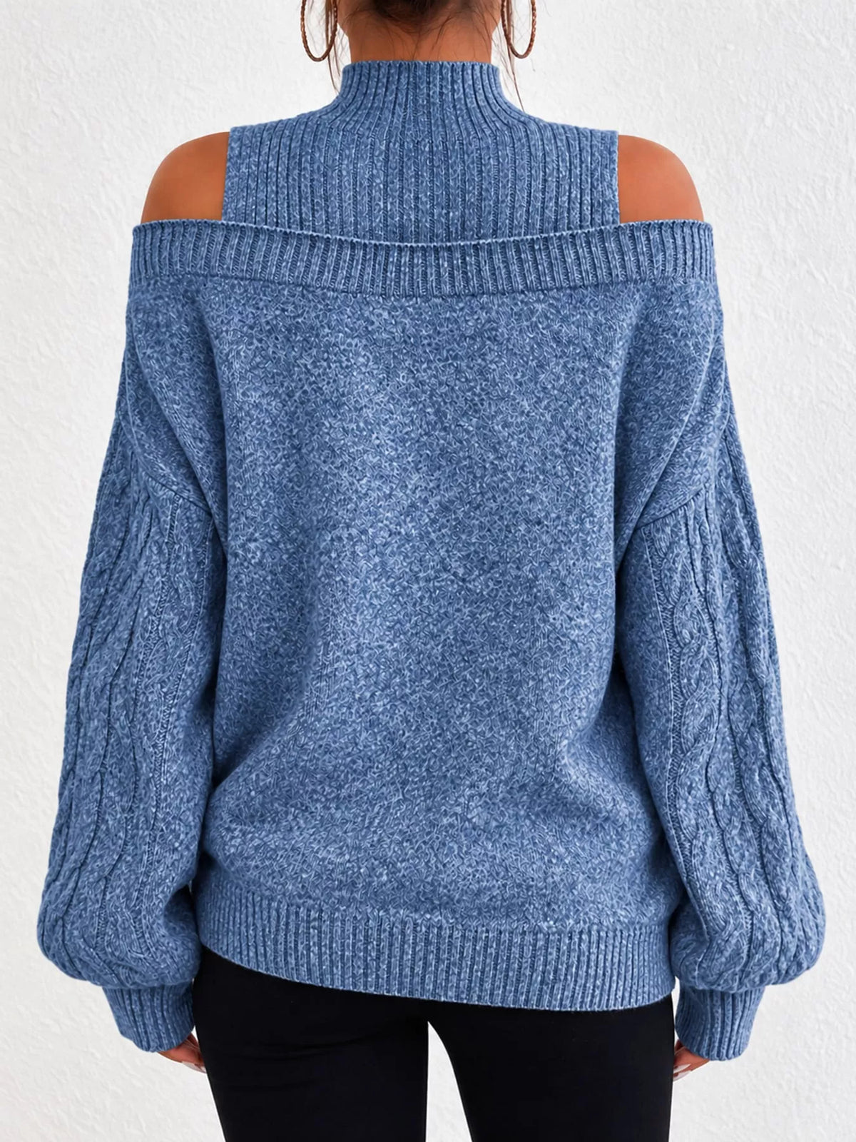 Women's Cold Shoulder Mock Neck Cable Knit Sweater – view 11