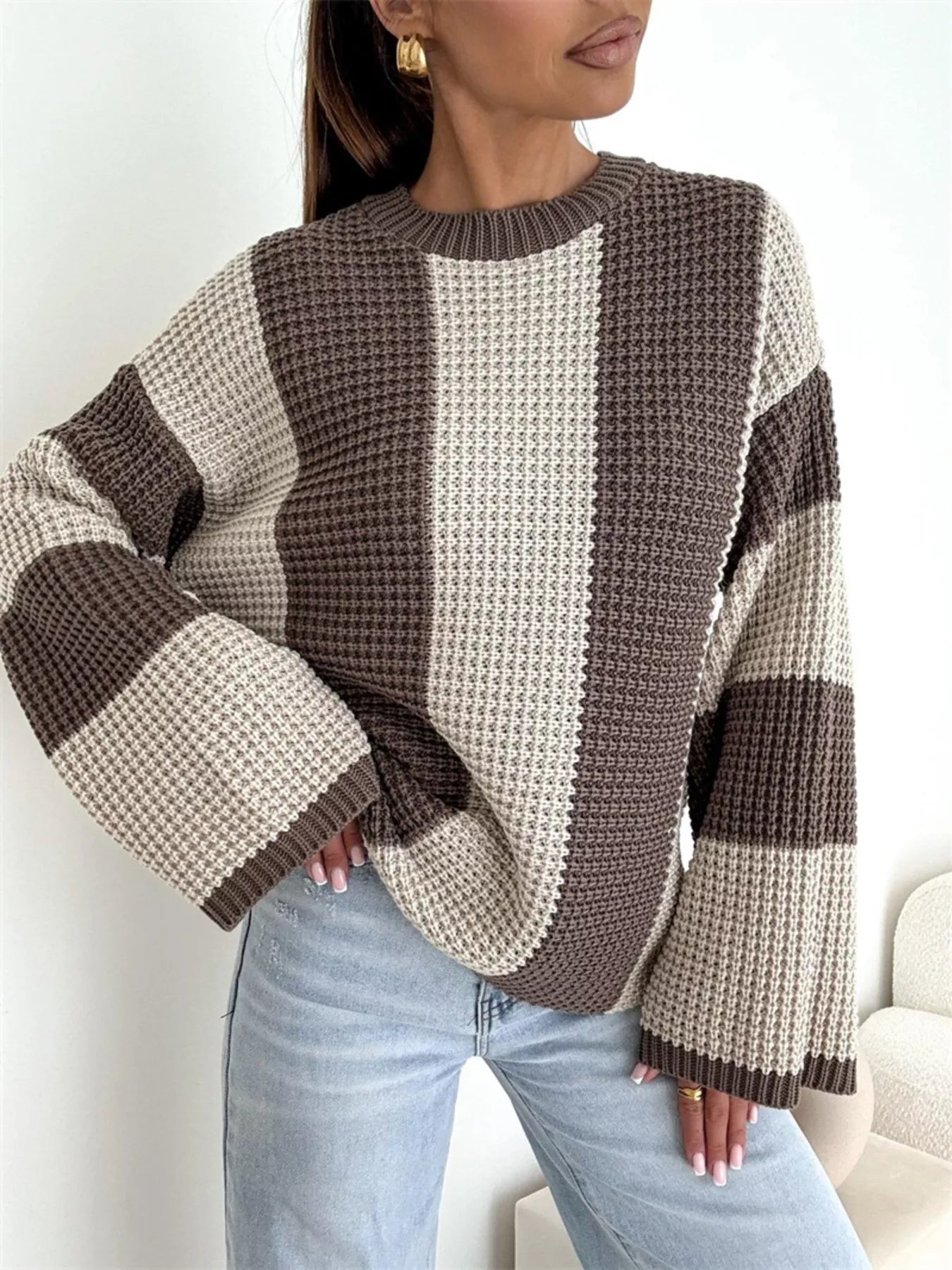 Color Block Long Sleeve Sweater  Shop One Place