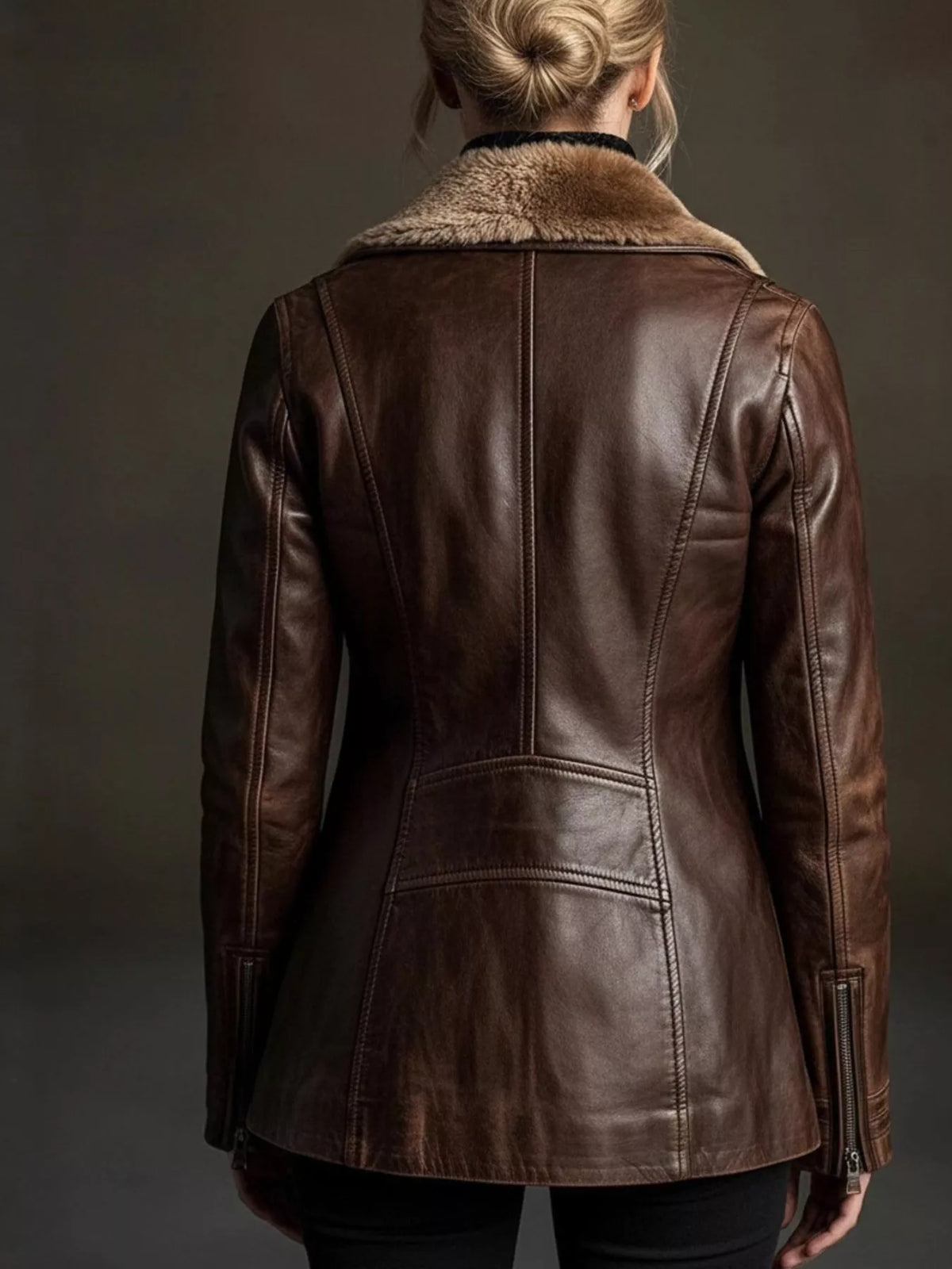 Women's Vintage Faux Leather Zip-Up Jacket – view 3