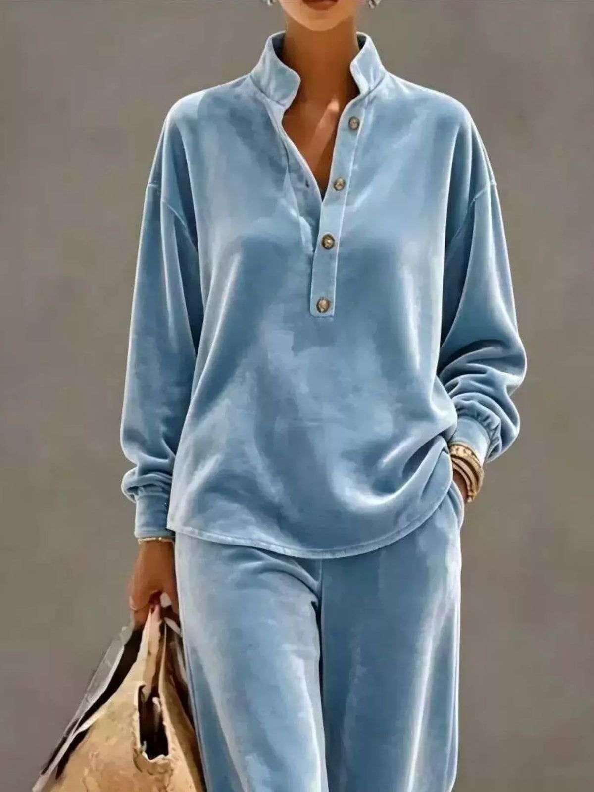 Women's Half-Button Top & Wide-Leg Pants Set – view 2