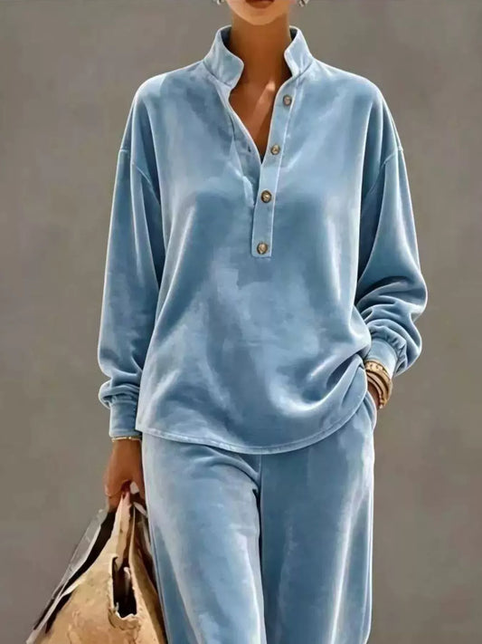 Women's Half-Button Top & Wide-Leg Pants Set – view 2