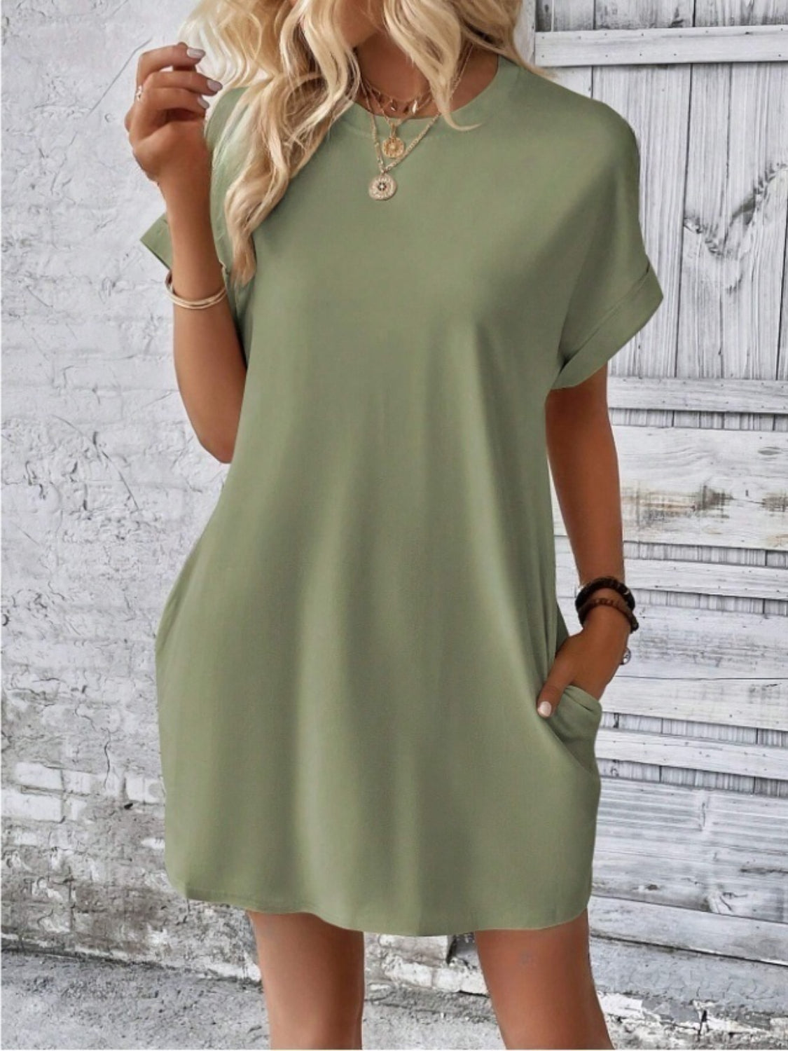 Short Sleeve Mini Tee Dress with Pockets  Shop One Place