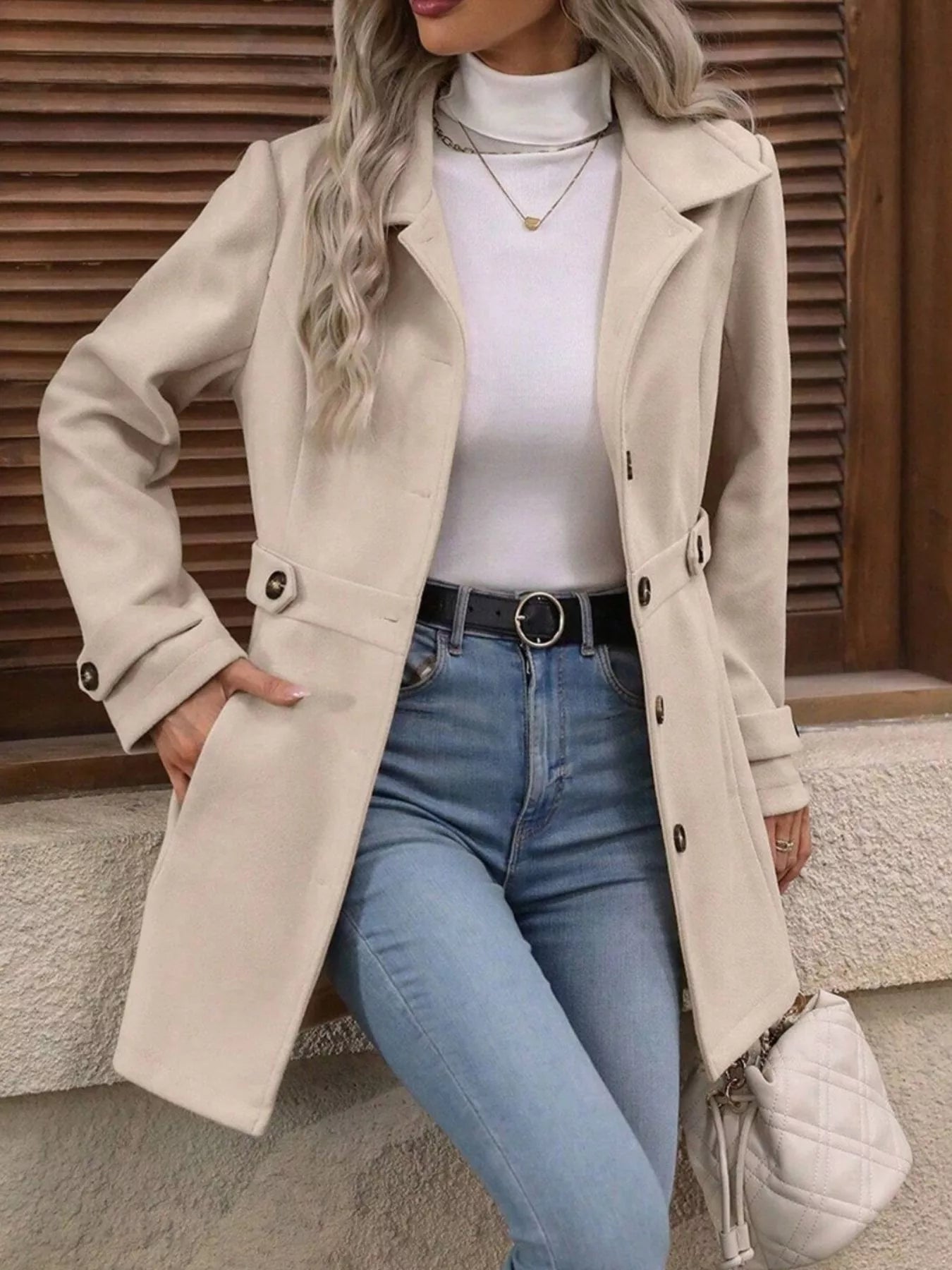 Button Up Long Sleeve Coat  Shop One Place