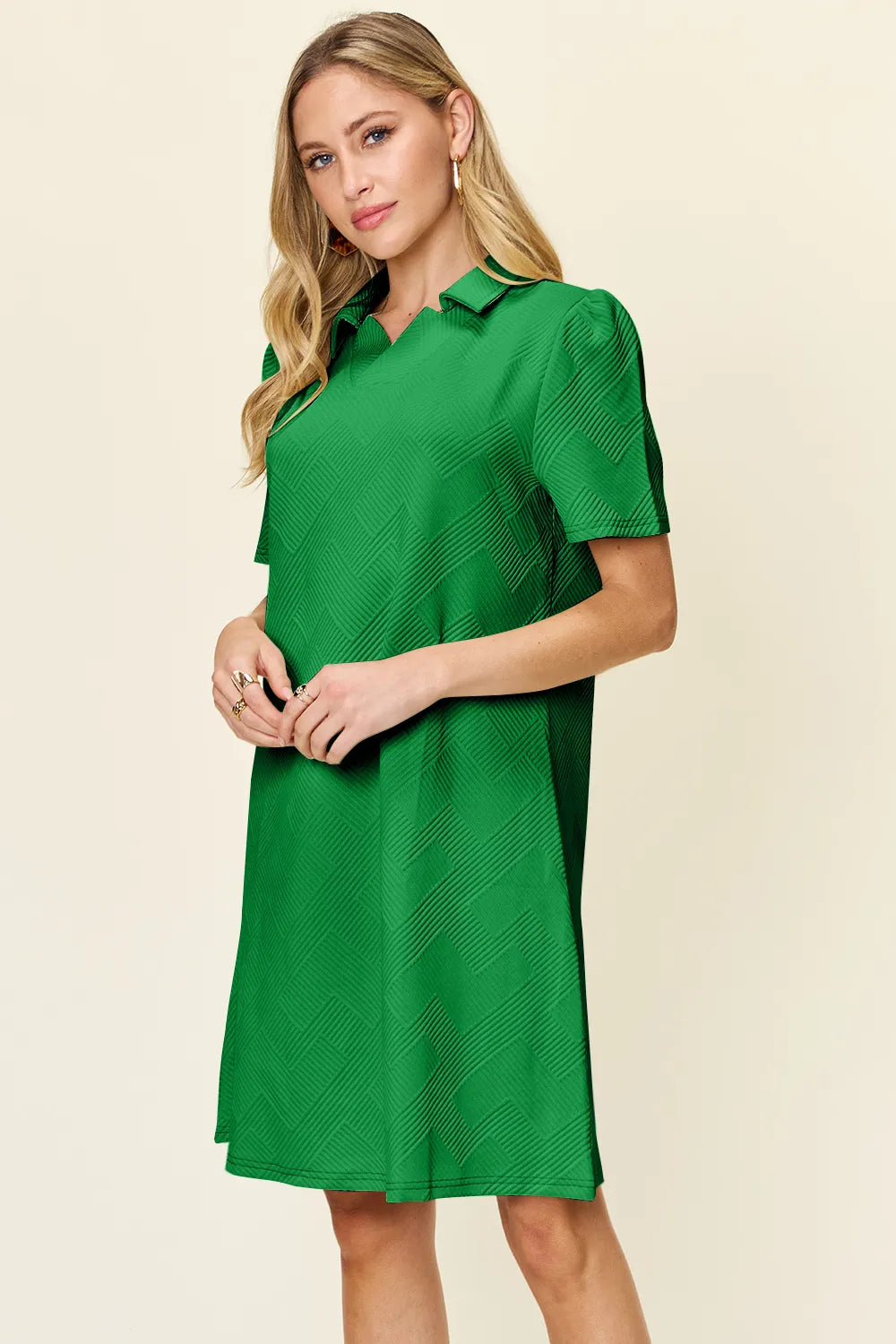 Double Take Full Size Texture Collared Neck Short Sleeve Dress  Shop One Place