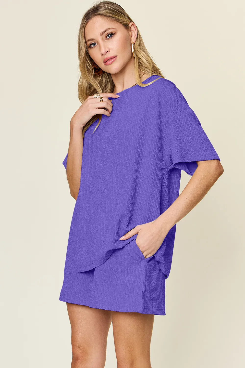 Double Take Basic style Round Neck Solid Set  Shop One Place