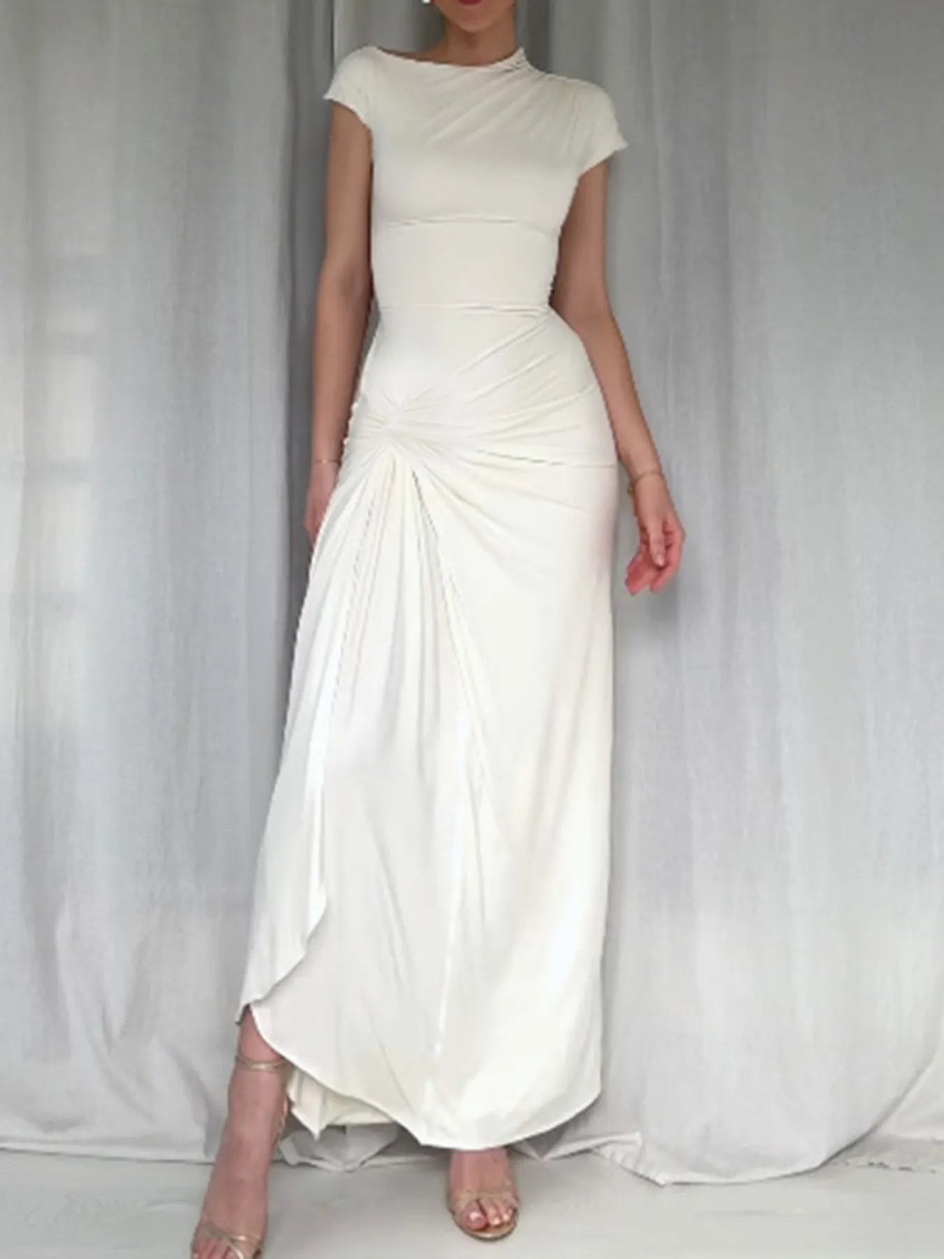 Ruched Slit Cap Sleeve Maxi Dress  Shop One Place