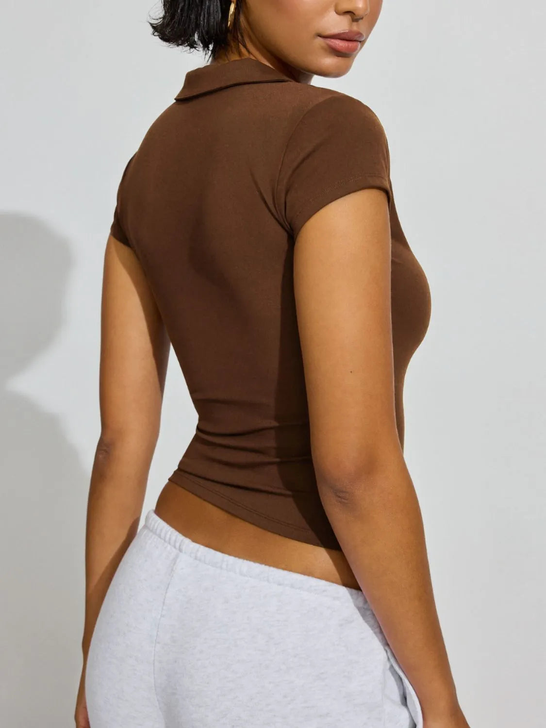 Collared Neck Short Sleeve Top  Shop One Place