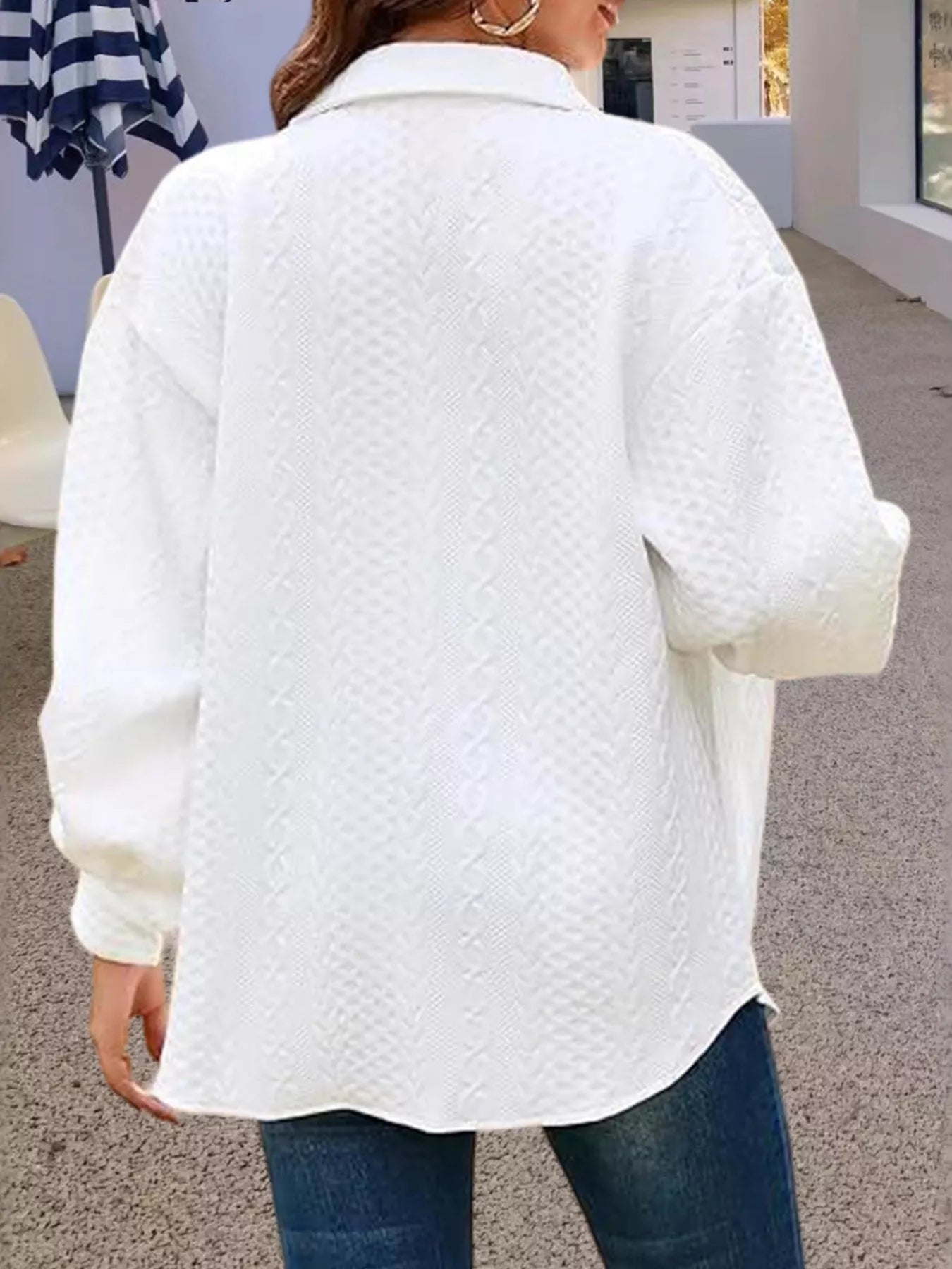Texture Button Up Long Sleeve Shacket  Shop One Place
