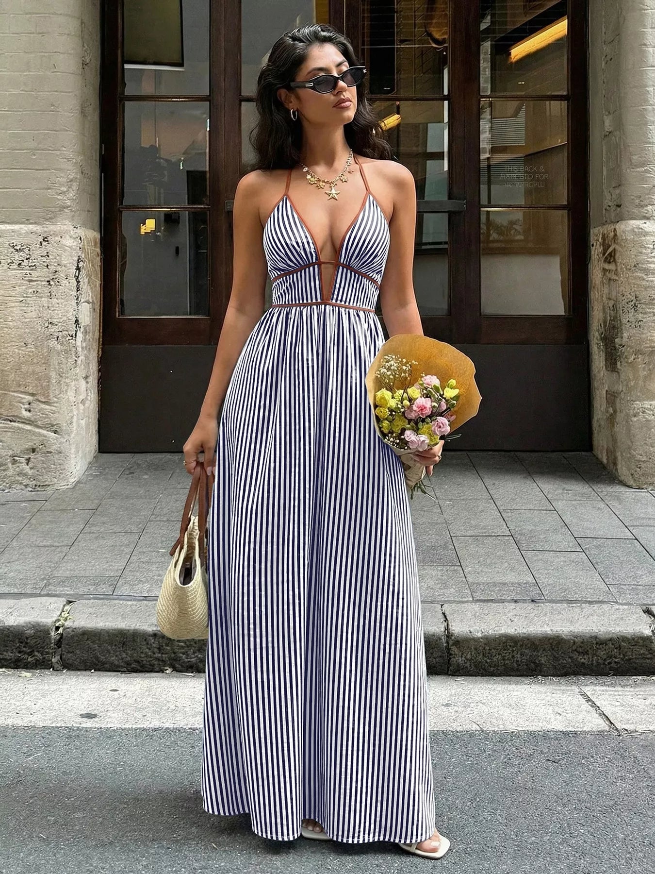 Striped Halter Neck Maxi Dress  Shop One Place