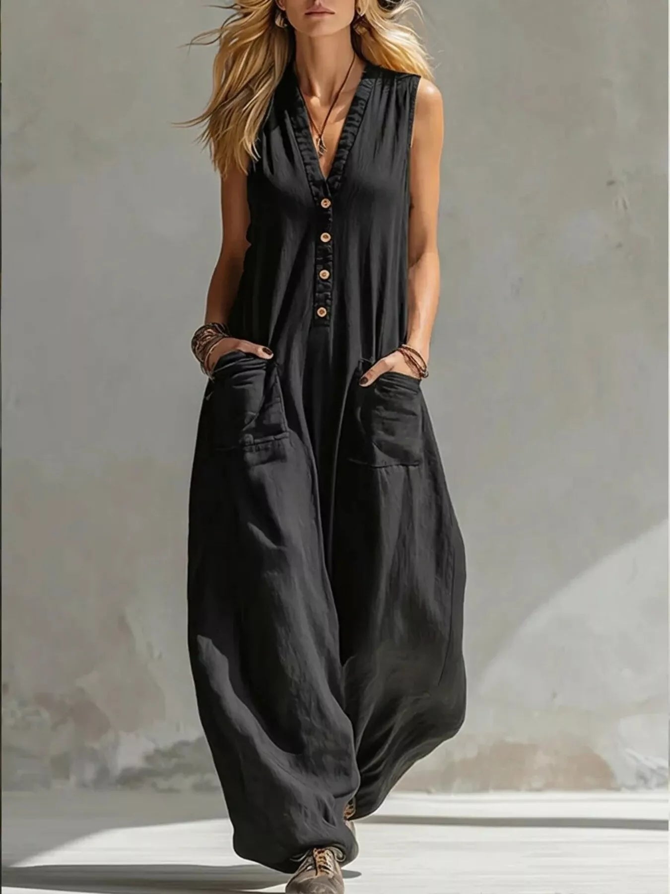 Full Size V-Neck Sleeveless Wide-Leg Jumpsuit Plus Size  Shop One Place