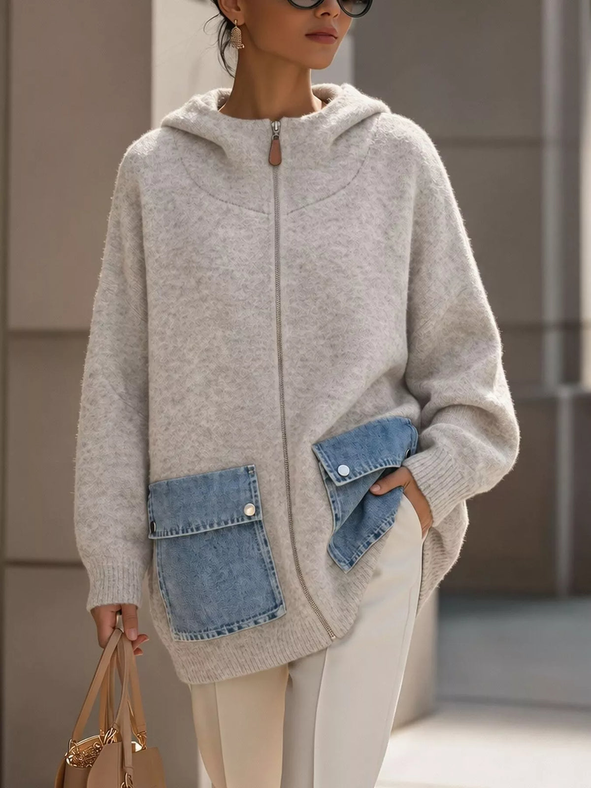 Women's Hooded Zip-Up Knit Cardigan – view 3