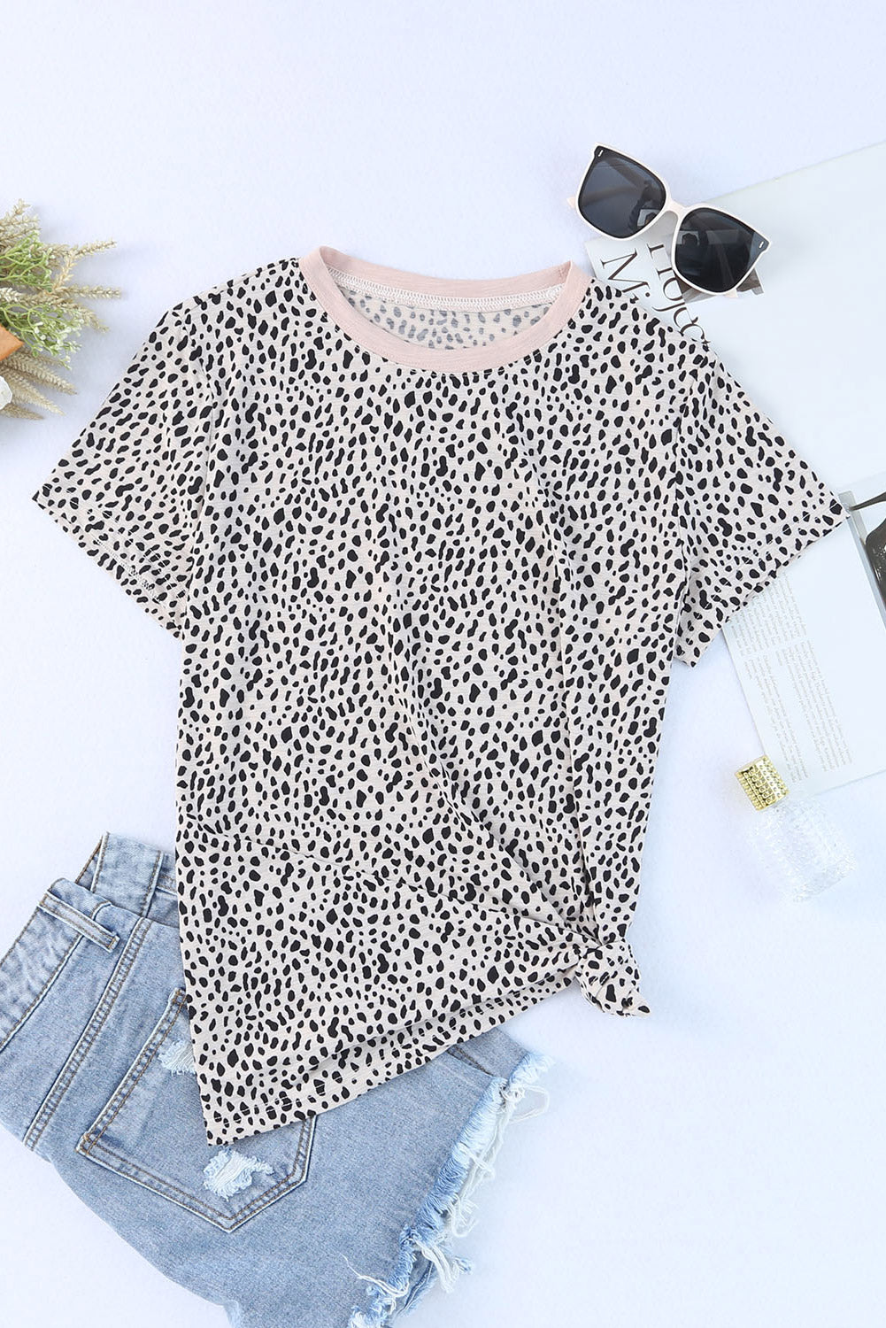 Cheetah Print Casual Crew Neck T Shirt