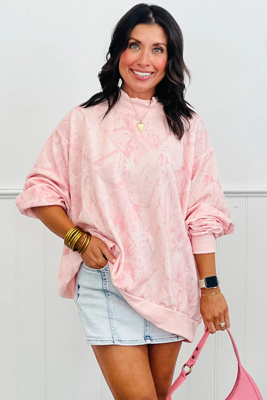 Camo Print Mock Neck Loose Sweatshirt