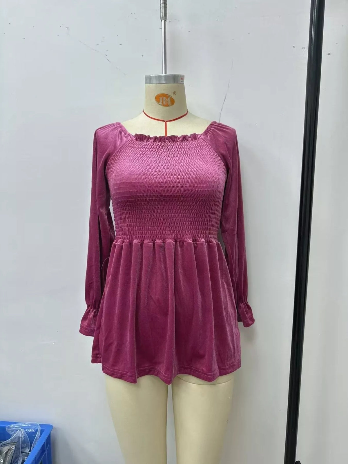 Women's Velvet Smocked Peplum Blouse – view 5