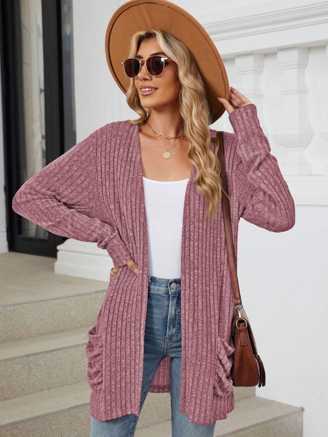 Pocketed Open Front Long Sleeve Cardigan  Shop One Place