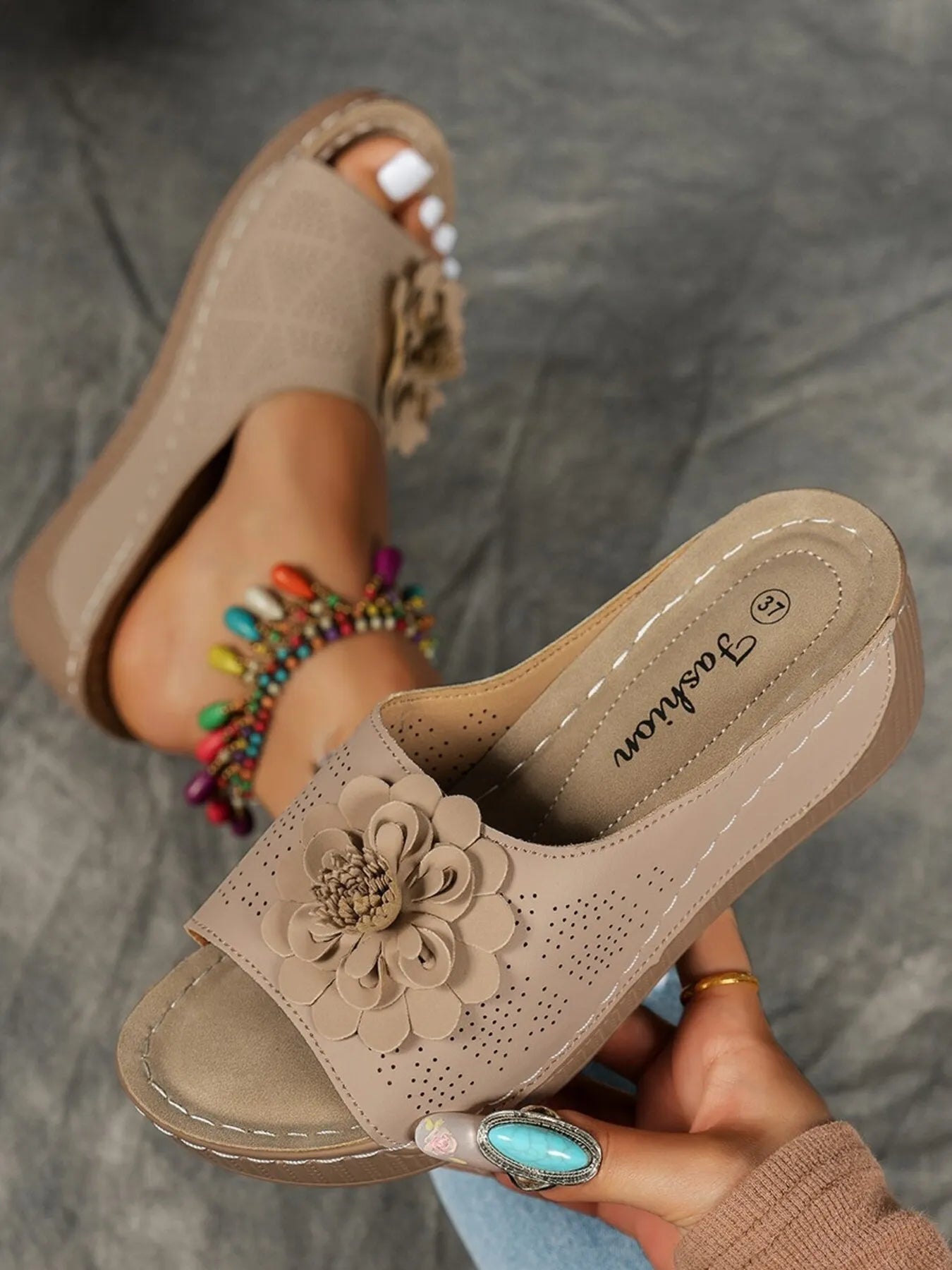 Flower Peep Toe Wedge Sandals  Shop One Place