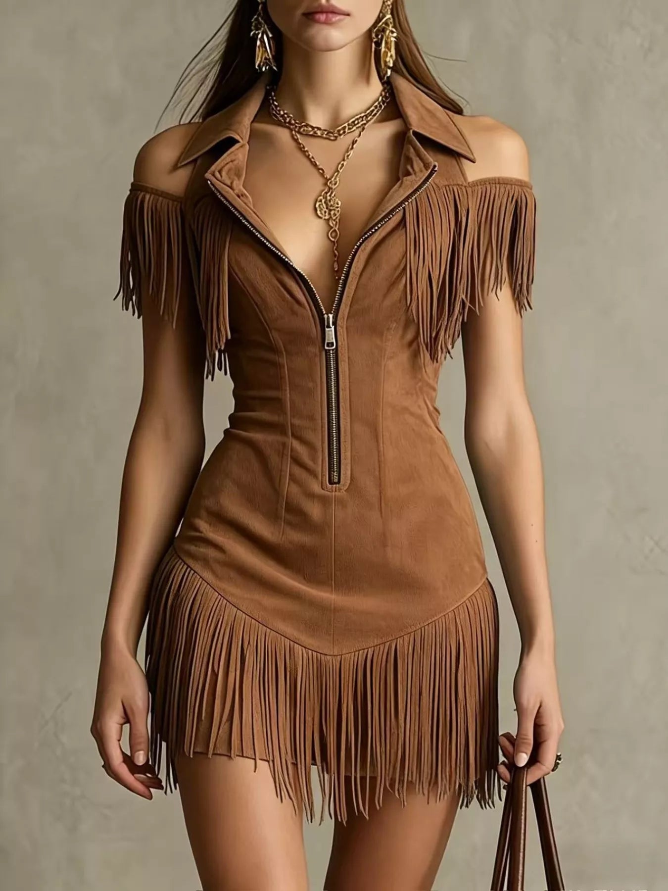 Fringed Cold Shoulder Mini Dress  Shop One Place