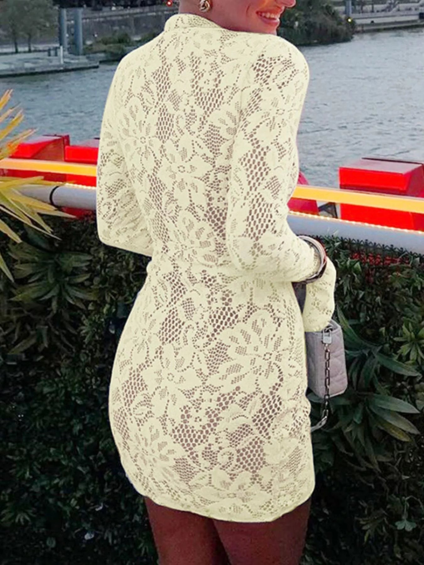 Lace Cutout Long Sleeve Mini Dress  Shop One Place