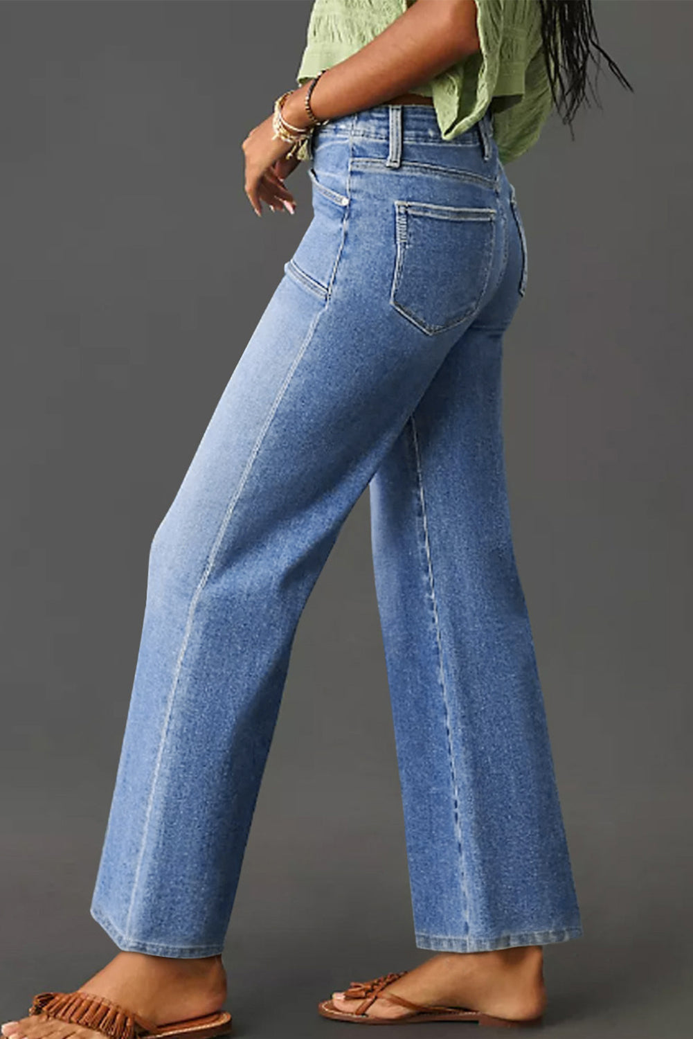Beau Blue Loose Straight Leg Cropped High Waist Jeans  Shop One Place