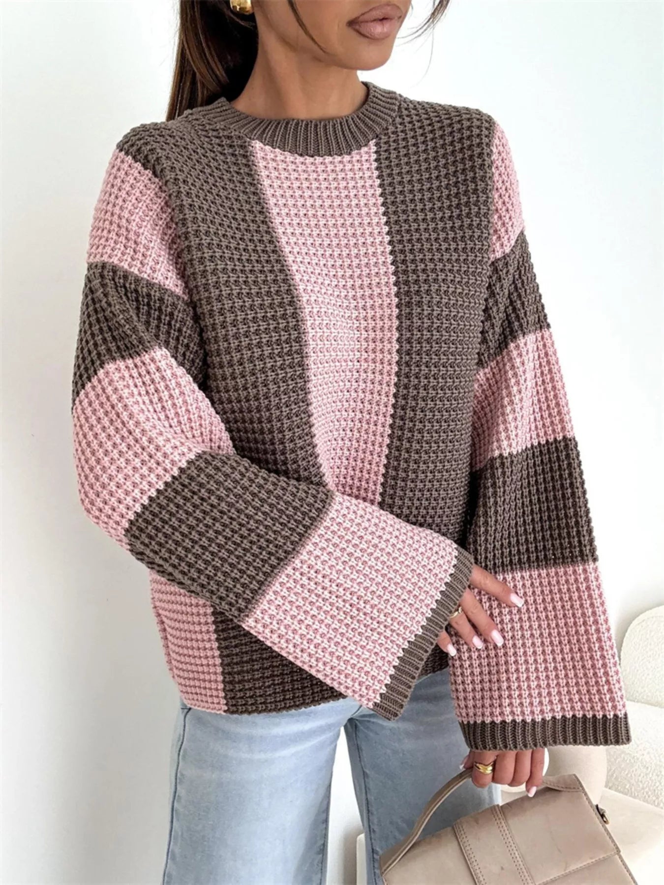 Color Block Long Sleeve Sweater  Shop One Place