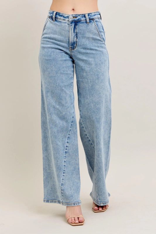 Judy Blue Full Size High Waist Wide Leg Jeans with Skewed Inseam Plus Size  Shop One Place