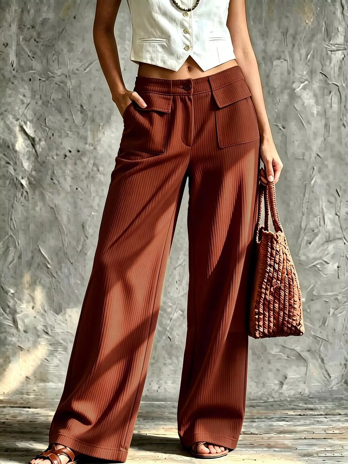 Full Size Wide-Leg Corduroy Pants Plus Size  Shop One Place