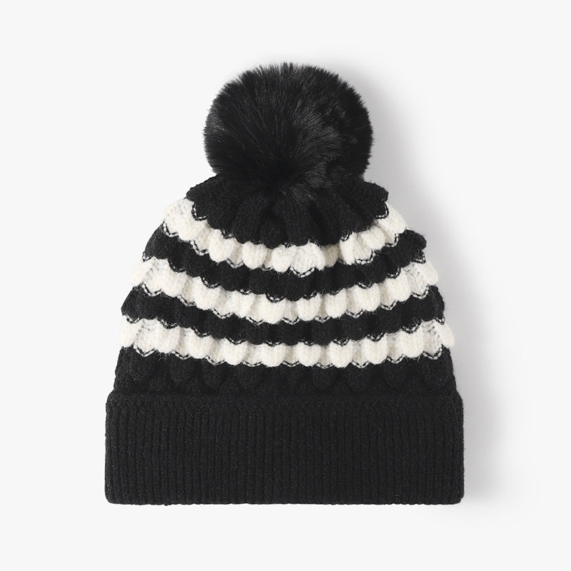 Striped Contrast Knit Hat with Pom-pom  Shop One Place